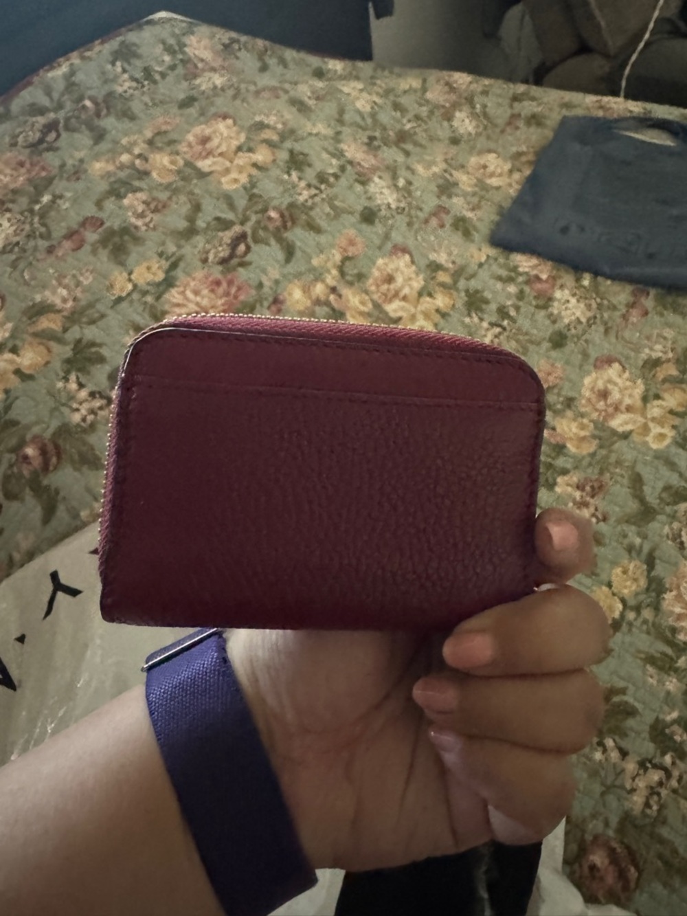 Michael Kors Pebbled Burgundy Zip Card Holder